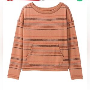 PrAna Cozy Up Suncation Long Sleeve Crewneck. Pink sand stripe. Hemp & recycled